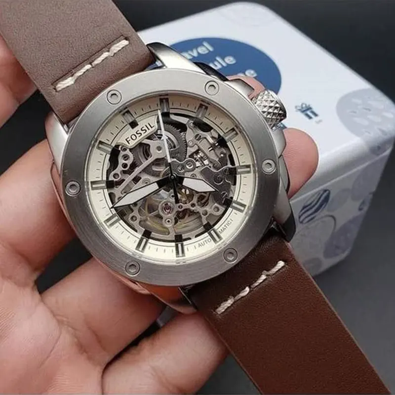 Fossil Modern Machine Automatic Skeleton Dial Brown Leather Men's Watch- ME3083